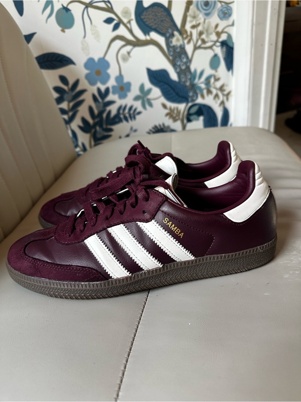 adidas Samba Leather Sneakers in Burgundy/White